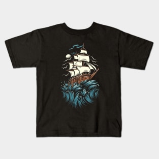 Ship Sailing In Ocean Kids T-Shirt